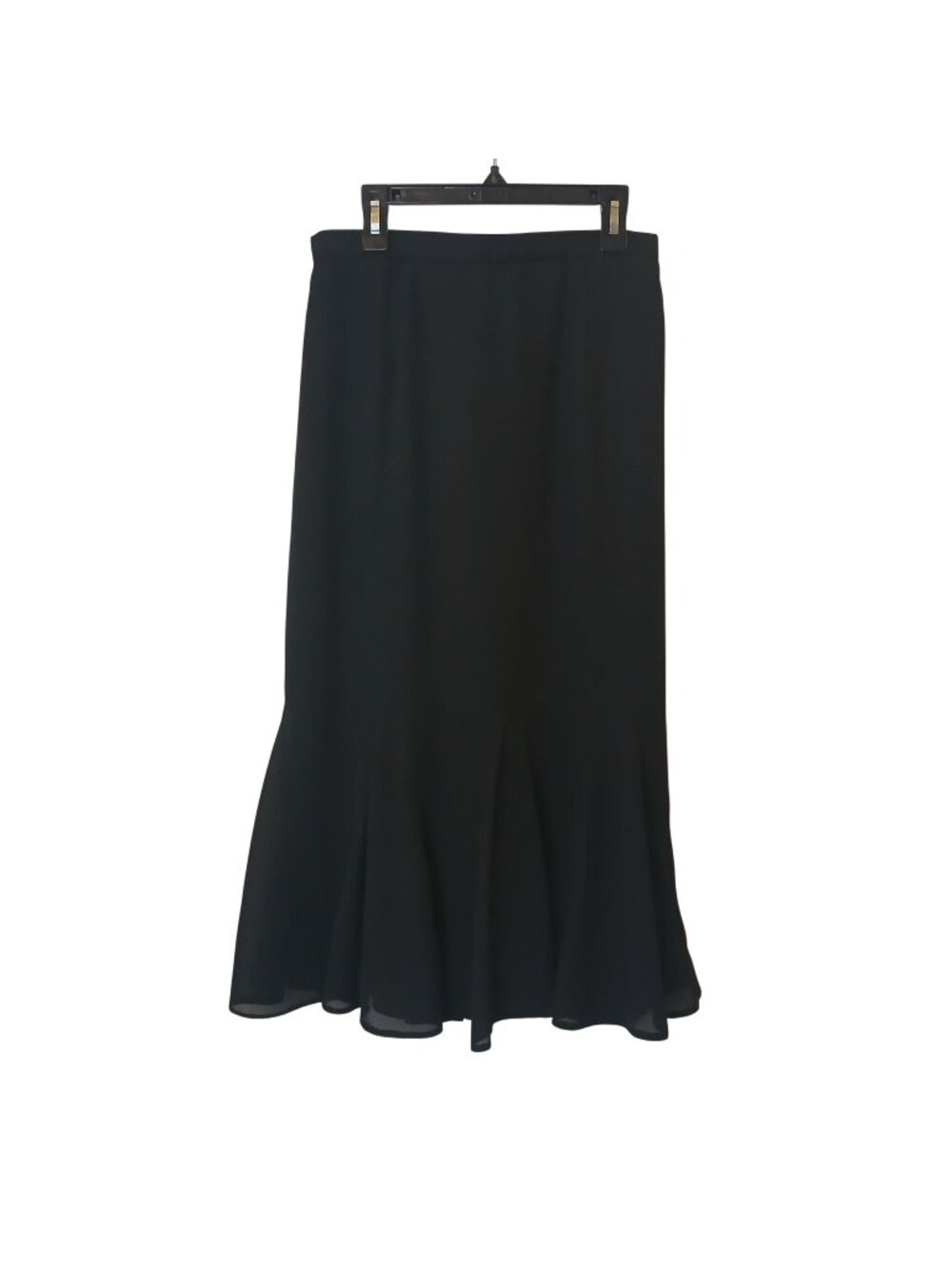Andrée Gaye Black Flared Midi Skirt Size 9/10 100% Polyester Made USA Lined I-11